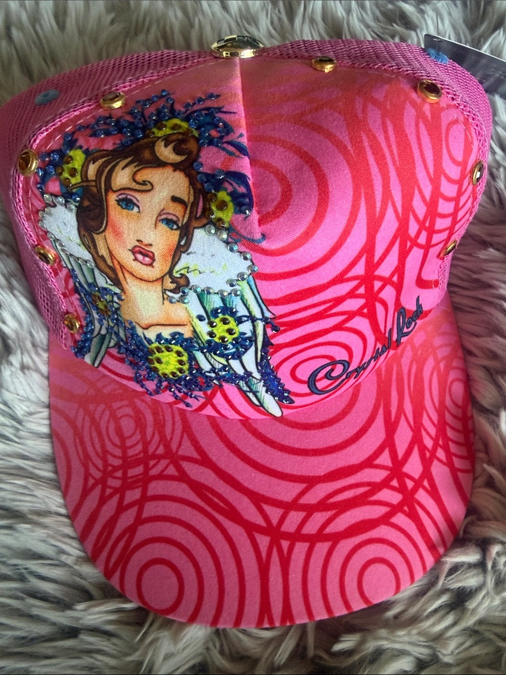 Pink Embellished Women's Graphic Trucker Hat